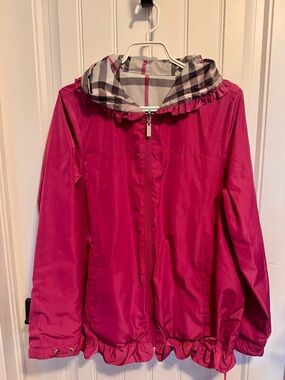 Nikki Jones Pink Ruffle Hem Hooded Reversible Windbreaker Jacket Sz M